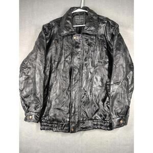 MAXAM Mens XL Black Leather Bomber Jack Italian Mosaic Top Grain Lambskin Vintag